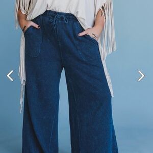 Three Bird Nest Distressed Navy wide leg cotton pant